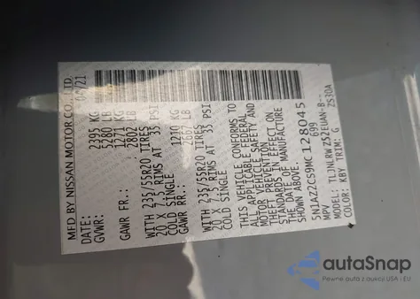 2021 Nissan Murano Sl Intelligent Awd from USA, damaged, VIN 5N1AZ2CS9MC128045